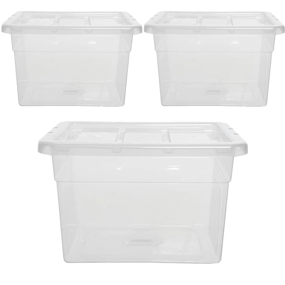 image 1 of 2 x Clear Plastic Stackable Transparent Storage Boxes 22 Litre Complete With Lids Clear