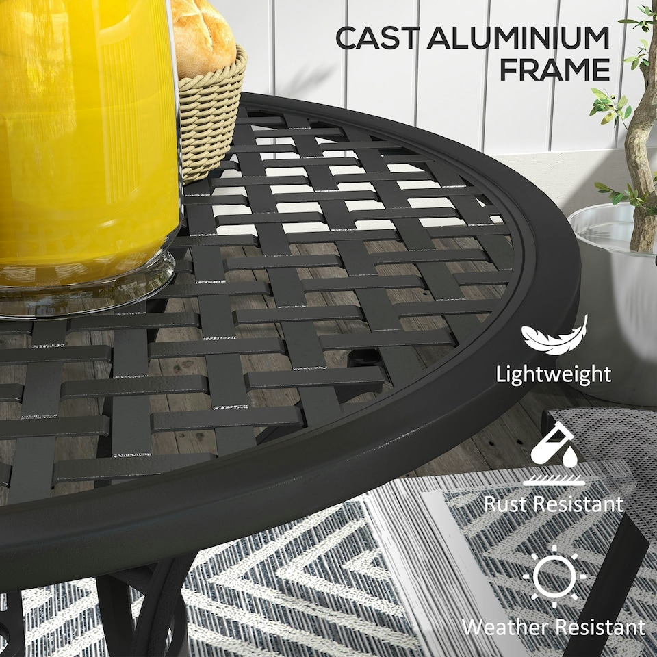 image 1 of Outsunny Cast Aluminium Bistro Table with Umbrella Hole, Black