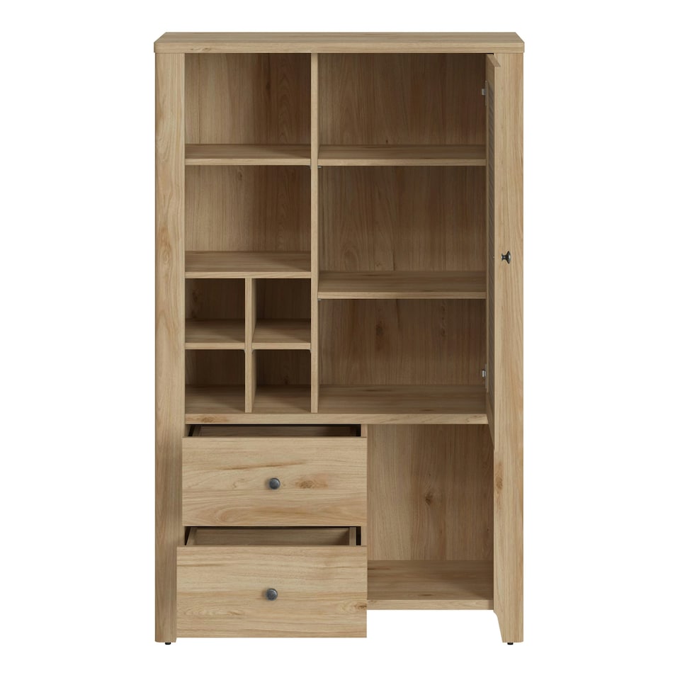 image 1 of Cestino 1 Door 2 Drawer Cabinet in Jackson Hickory Oak and Rattan Effect
