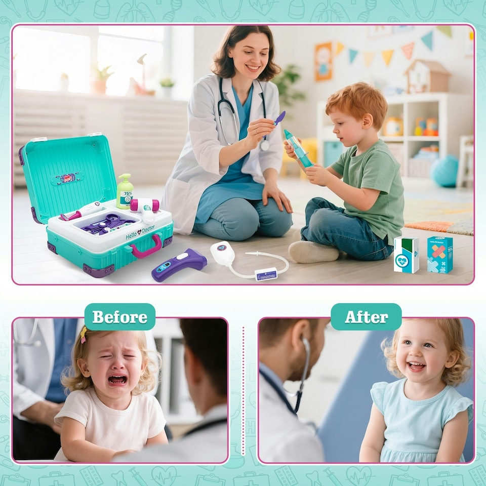 image 1 of Interactive Doctor Playset with Medical Trolley Cart Pretend Medical Tool Box Play Toy for Kids, Toddlers - Includes Doctor Tools & Accessories