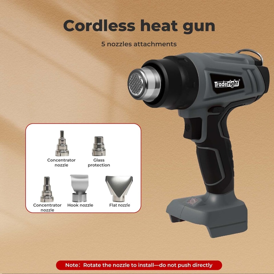 image 1 of Traderight 21V Cordless Heat Gun Handheld Hot Air Tool with 5 Nozzles