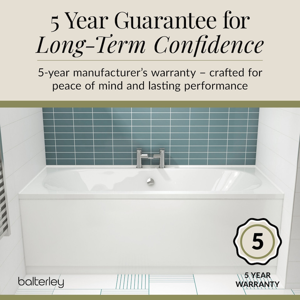 image 1 of Double Ended Straight Shower Bath with Leg Set, 1700mm x 750mm - White | White | White | 1