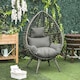 image 2 of Outsunny Garden Egg Chair, Teardrop Outdoor PE Rattan Chair with Full-body Soft Padded Cushion, Mixed Grey