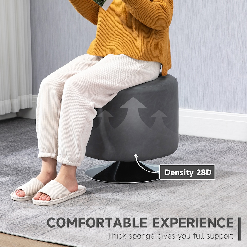image 1 of HOMCOM 360 Swivel Foot Stool Round PU Ottoman with Thick Sponge Padding and Solid Steel Base, Grey