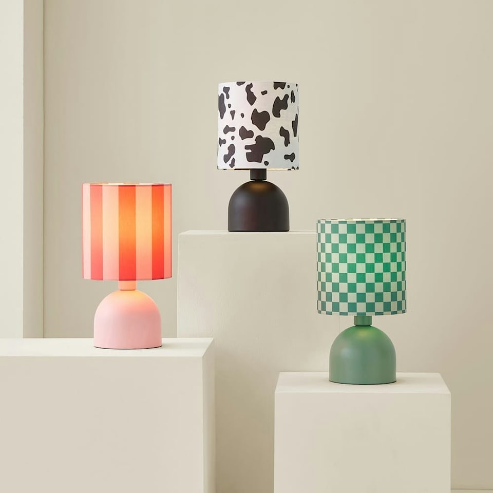 image 1 of ValueLights Miley Pink Stripes Drum Lamp Shade Pale Pink Table Lamp Pink