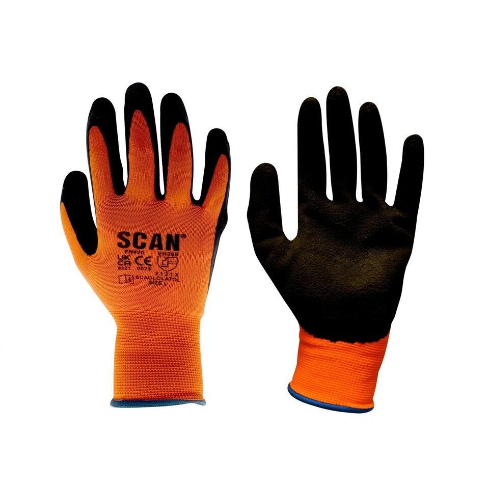 image 1 of Scan Foam Latex Coated Gloves - Multi Colour - Hi-Vis Orange, Size 9 Large Multi | Hi-Vis Orange, Size 9 Large