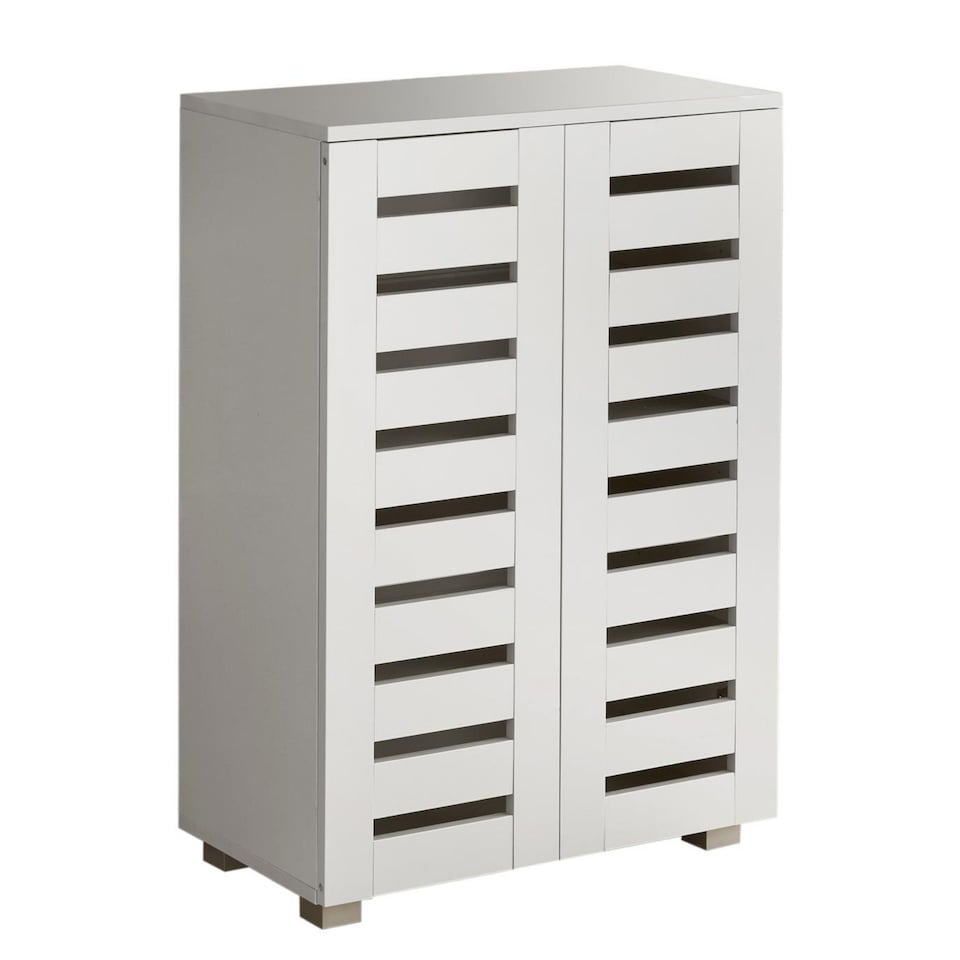 image 1 of Oslo 2 Door Wooden Shoe Storage Cabinet Rack Stand Cupboard Slatted Doors | White