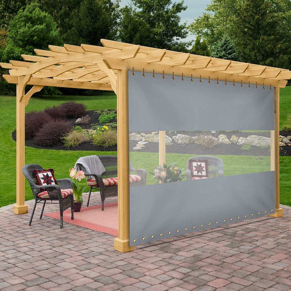 image 1 of Covers&All Outdoor Clear Panel Curtain, Outdoor Curtains for Patio, Waterproof & Weather Resistant Tarp, 8 ft H x 10 ft W, Grey