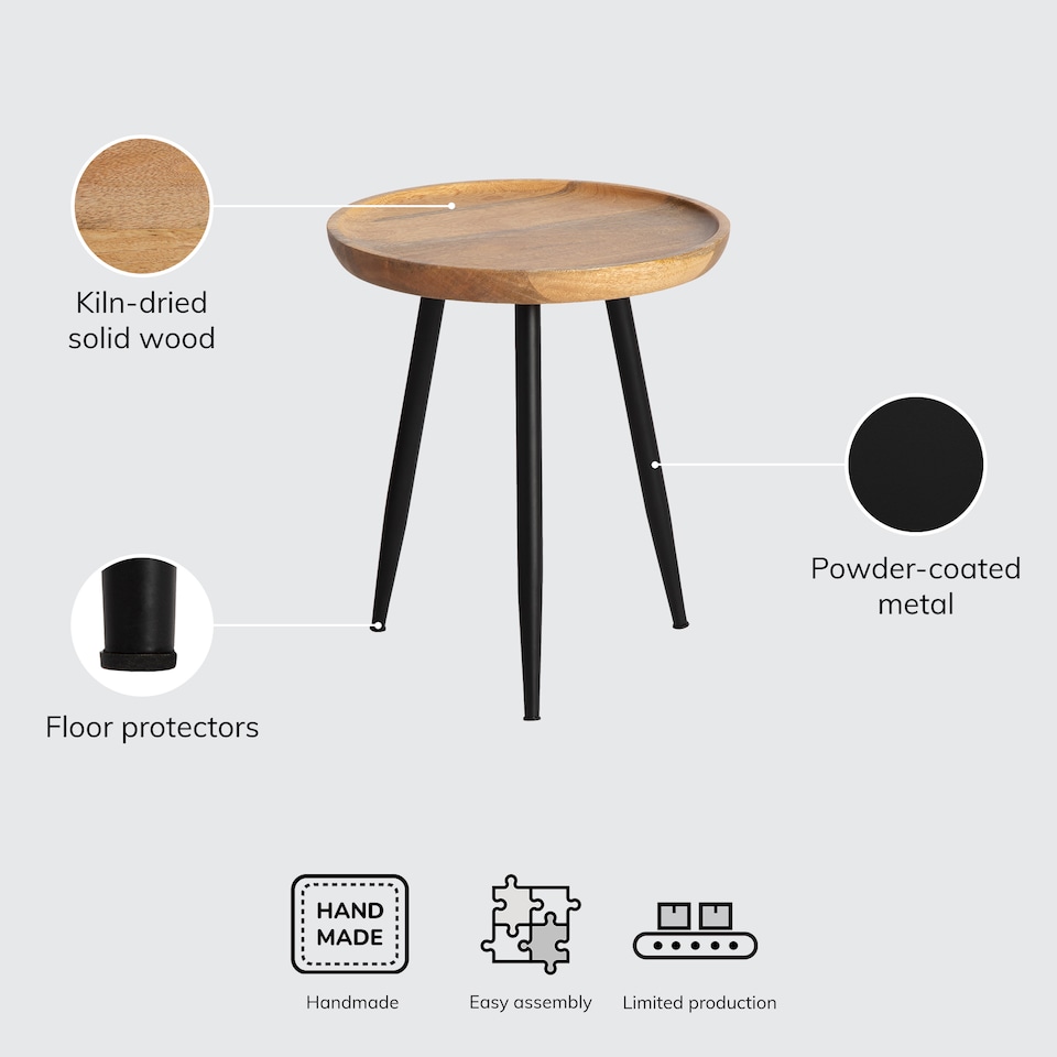 image 1 of Chervey Round Solid Mango Wood Side Table with Tri-Pin Legs Small