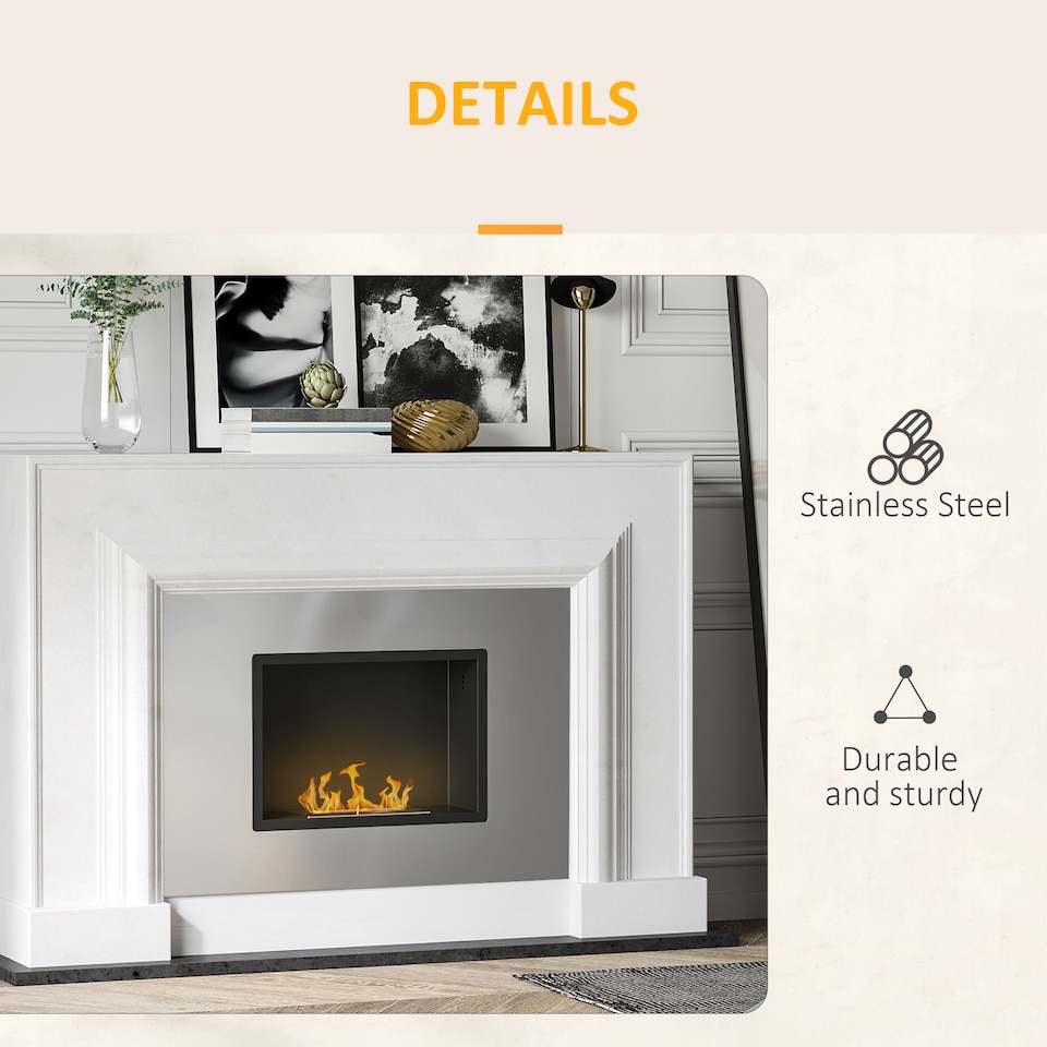 image 1 of HOMCOM Wall Mounted Ethanol Fireplace, Stainless Steel Bioethanol Heater Stove Fire with 1.2L Tank, 3 Hour Burning Time, 78  54 cm, Silver