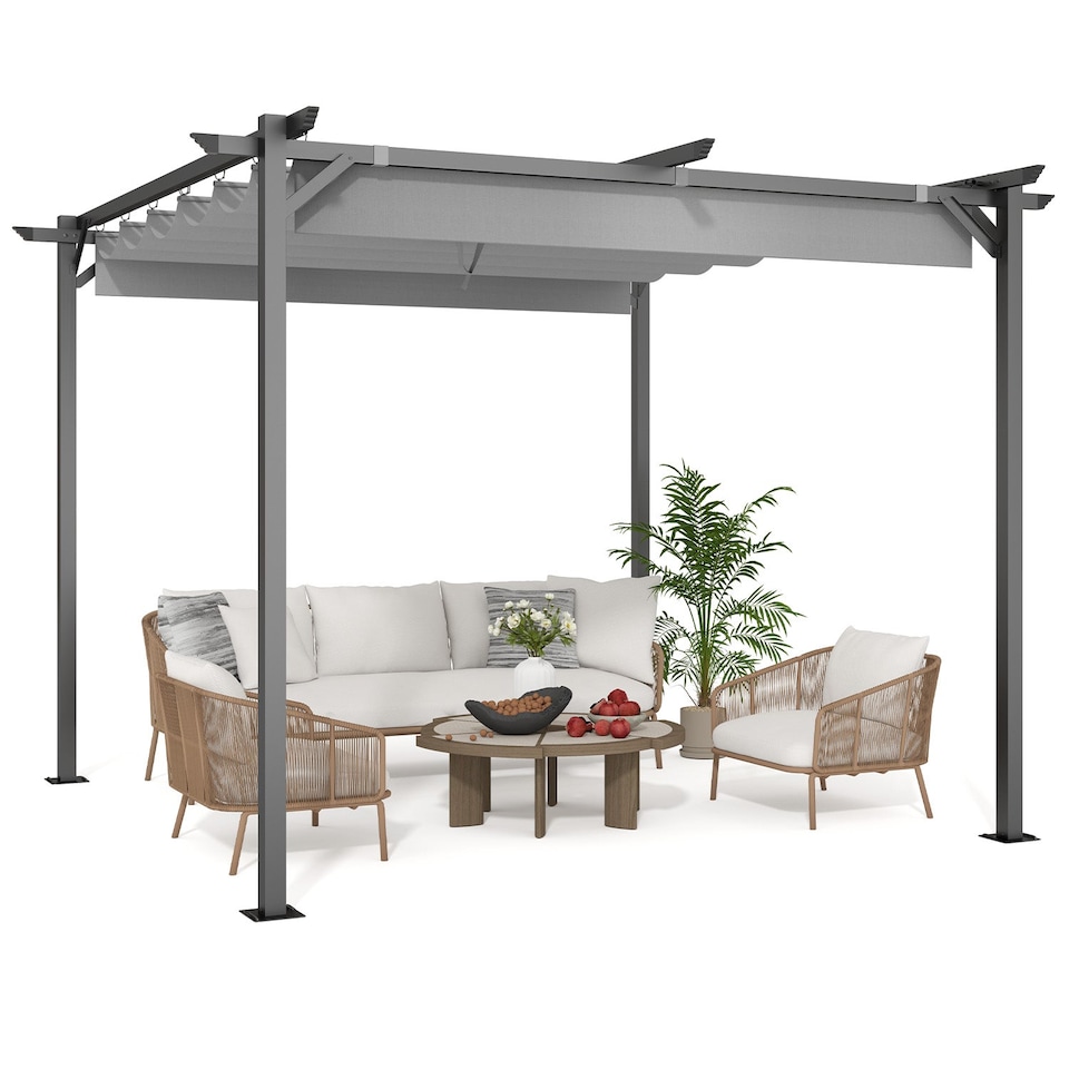 image 1 of Rattantree Outdoor Retractable Pergola Gazebo Metal Canopy 8ft x 8ft