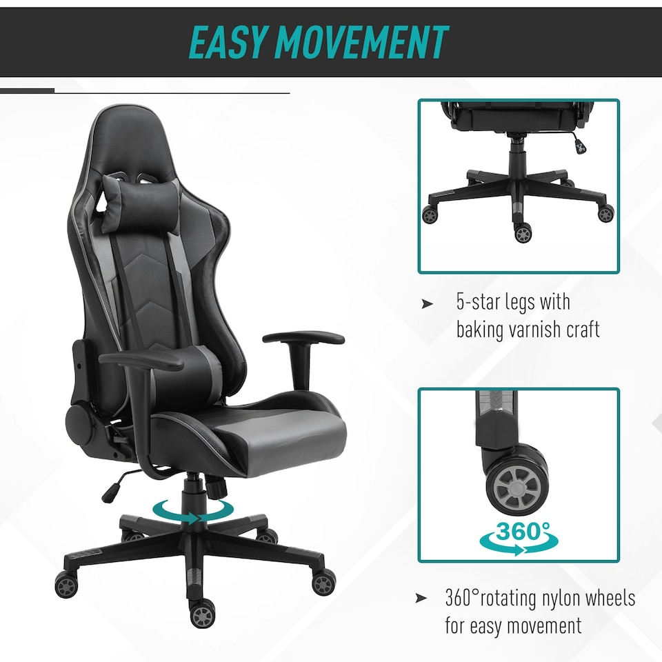 image 1 of Vinsetto High Back Racing Gaming Chair Reclining Computer Chair w/ Head Pillow