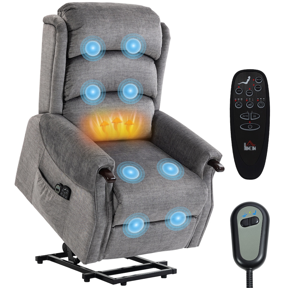 image 1 of HOMCOM Power Lift Recliner Chair with Vibration and Heat, Wood Grip