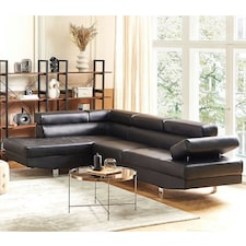 Fidenza Leather Corner Sofa Adjustable Headrests, L-Shaped Sectional, Contemporary Living Room Seating, Left Hand Facing Black