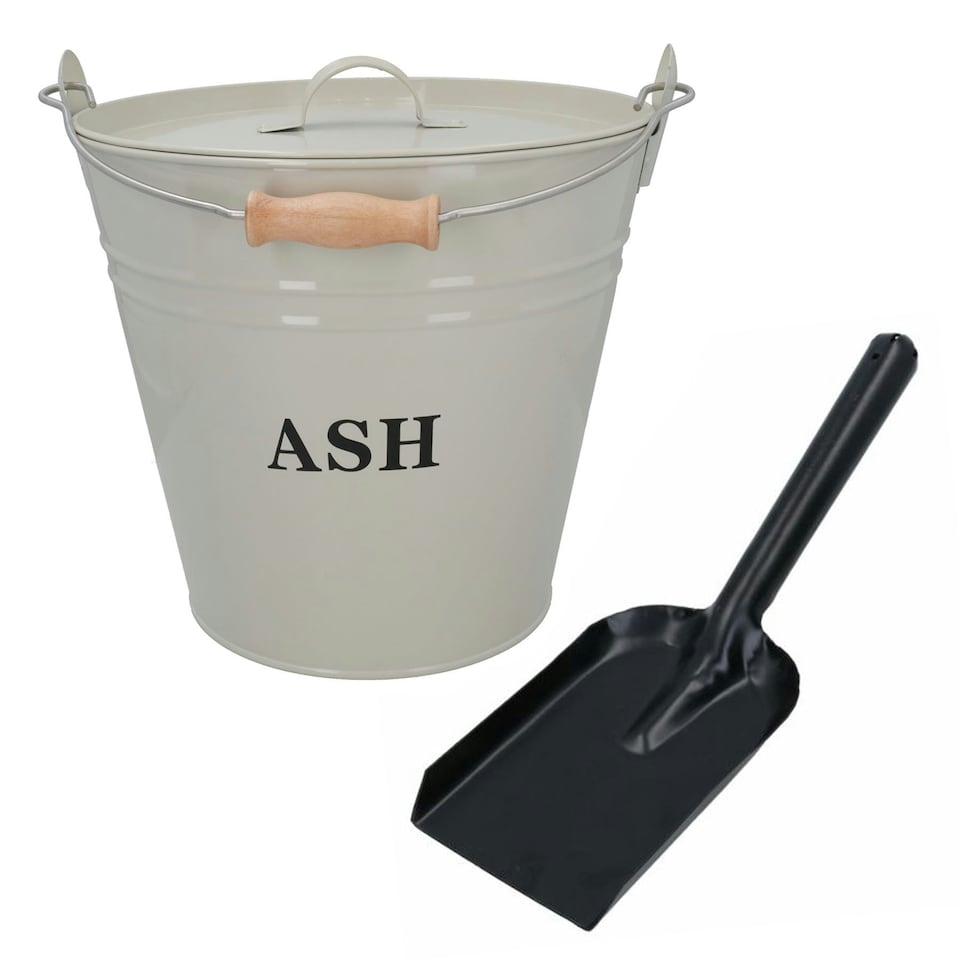 image 1 of Cream Coal Bucket With Lid & 5" Shovel Metal Ash Tidy Bin Coal Fire Log Burner