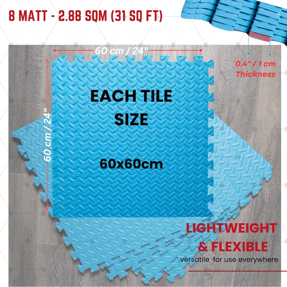 image 1 of Samuel Alexander Blue 8 Piece EVA Foam Floor Protective Tiles / Mats 60x60cm Each