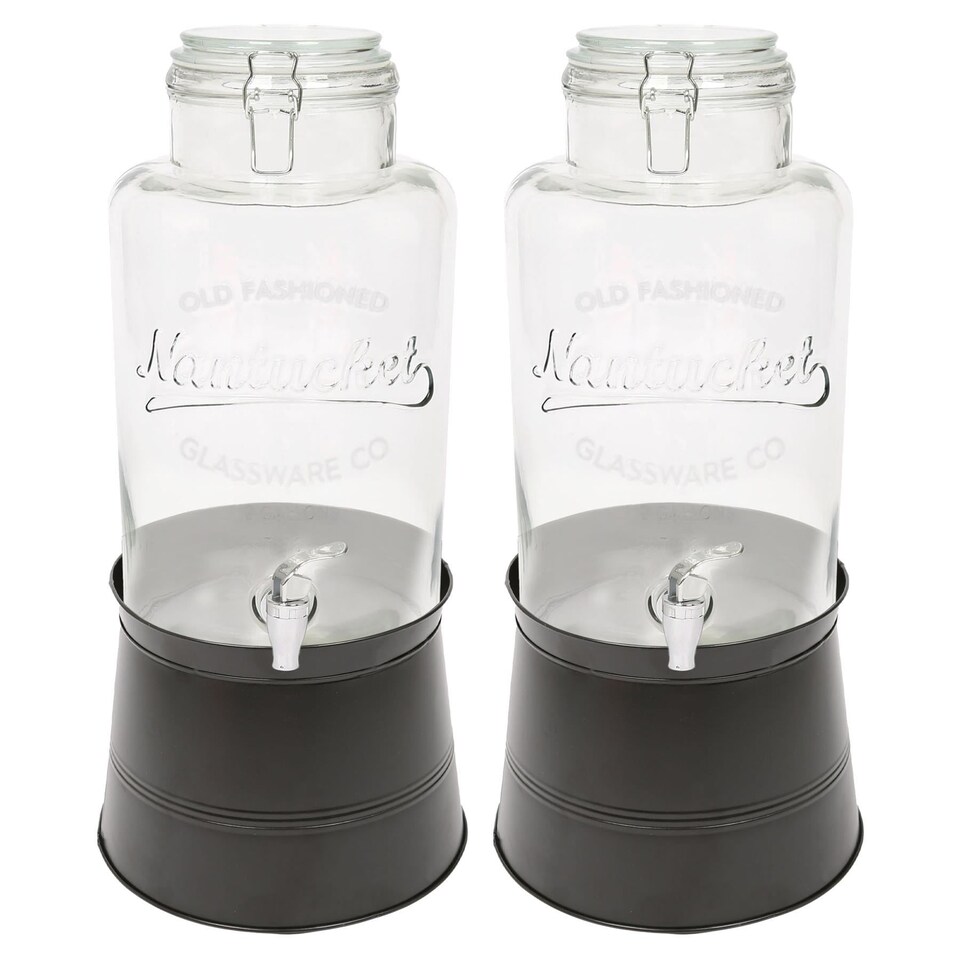 image 1 of Rink Drink Glass Drinks Dispensers with Tap & Black Bucket Stand - 8.7L - Pack of 2