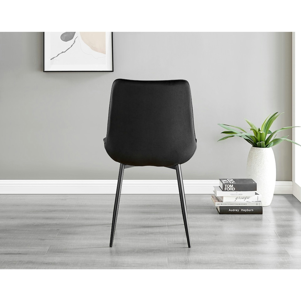 image 1 of Furniturebox 2x Pesaro Black Velvet Black Leg Luxury Dining Chairs