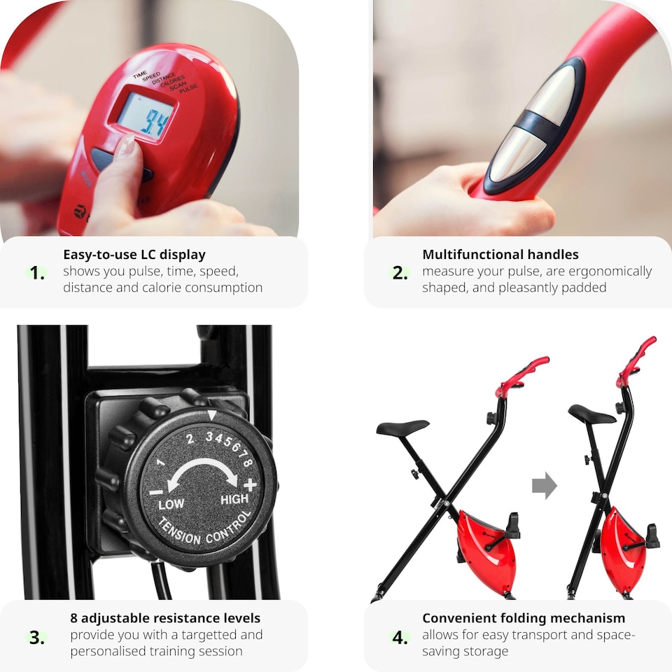 image 1 of Exercise Bike - foldable, 8 difficulty levels, training computer, heart rate monitor | Black | black | 81 x 41 x 113 cm | 1