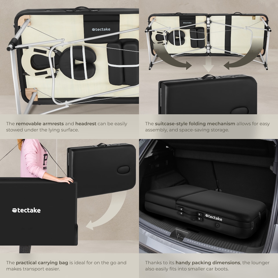 image 1 of Massage Table Phuket - 3 zones, 70 cm wide, aluminium frame, carry bag and masks | Black | black | 1
