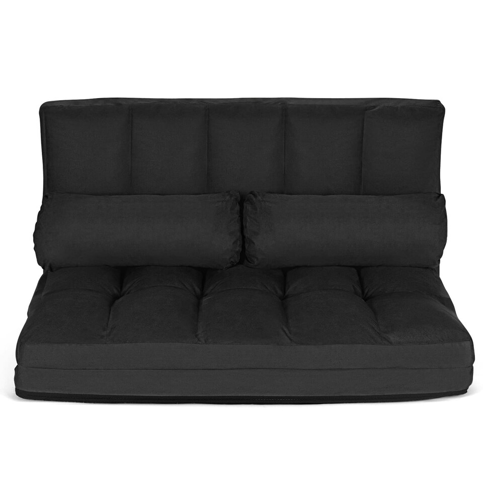 image 1 of COSTWAY Adjustable 6-Position Foldable Lazy Sofa Bed Black Black