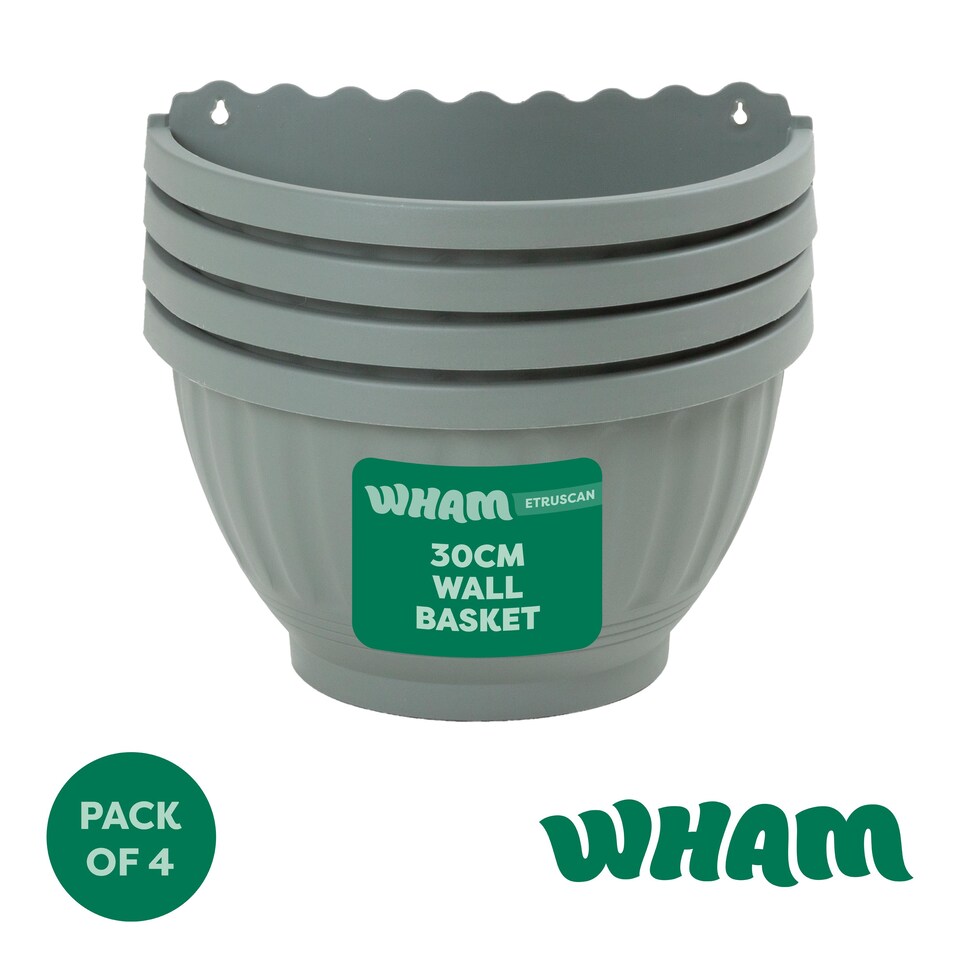 image 1 of Wham Etruscan 4 x 30cm Plastic Garden Wall Baskets | Green | Milieu Green
