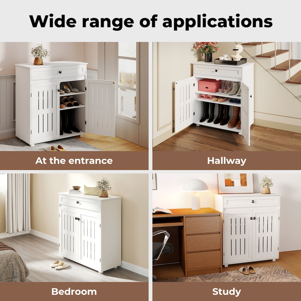 image 1 of Levede Shoe Cabinet 4-Tier Door Entryway Storage Rack Organizer Cupboard White