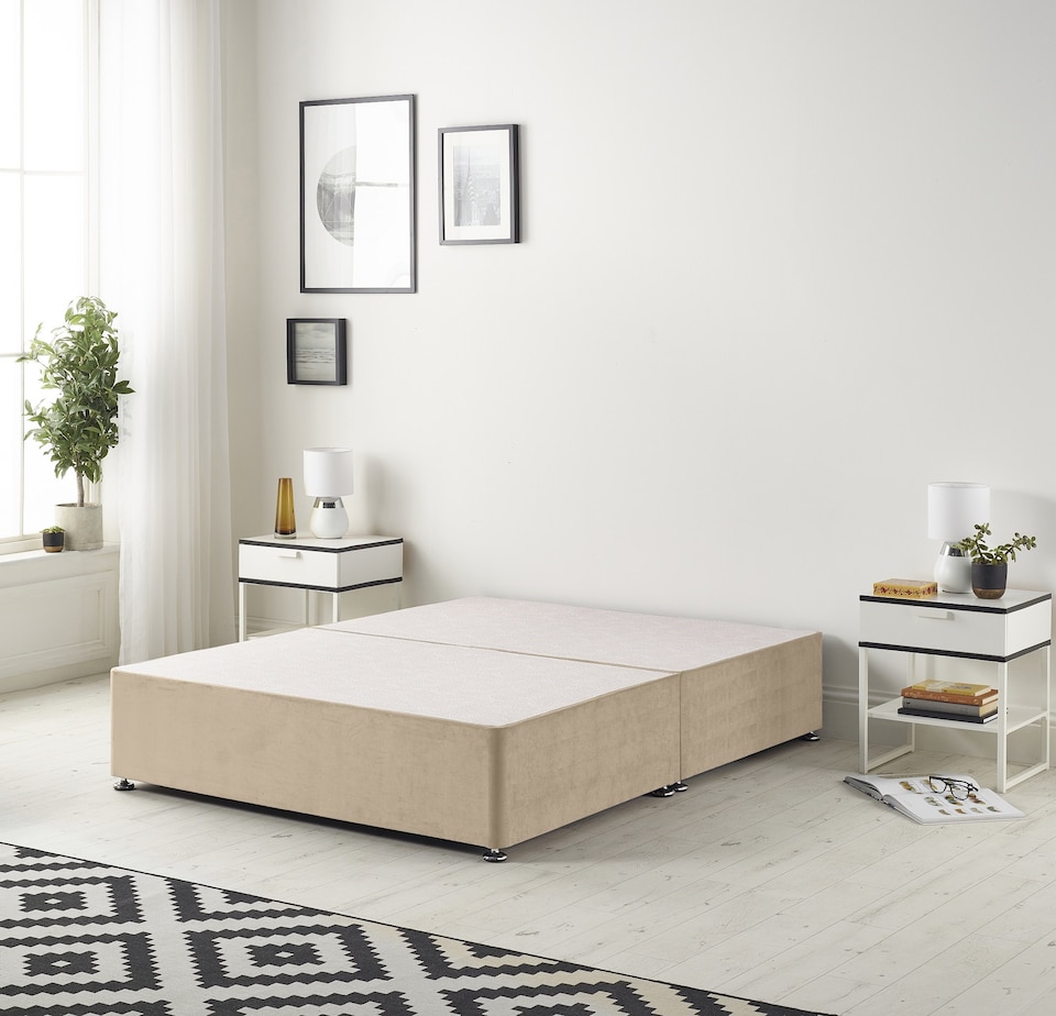 image 1 of Astoria Divan Bed Base with 30 Inch Diamonte Button Headboard Plush Velvet | Brown | Beige | Small Double