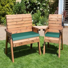 Three Seat Companion Set Angled with Cushions - W230 x D90 x H98 - Fully Assembled - Green