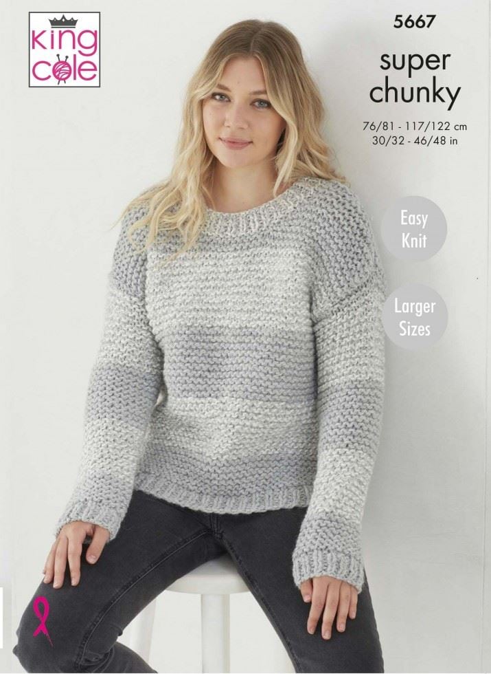 King Cole Super Chunky Knitting Pattern 5667, Sweaters and Cardigans for Women - 30 - 48 Inches - Easy