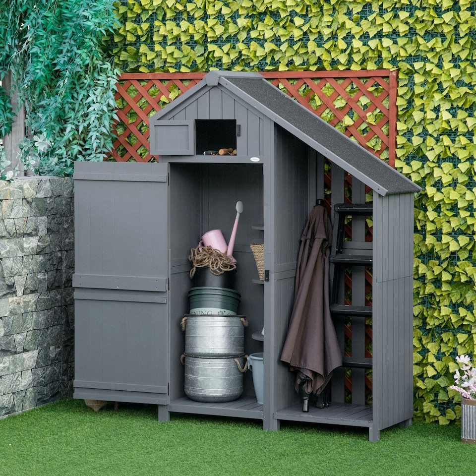 image 1 of Outsunny Garden Storage Shed With Shelves Log Rack for Garden Tools