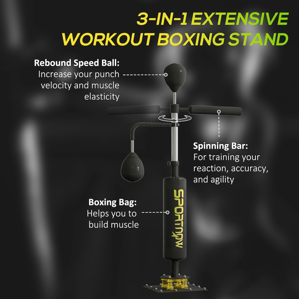 image 1 of SPORTNOW Boxing Bag, Freestanding Punching Bag with Reflex Bar, Speed Balls Black