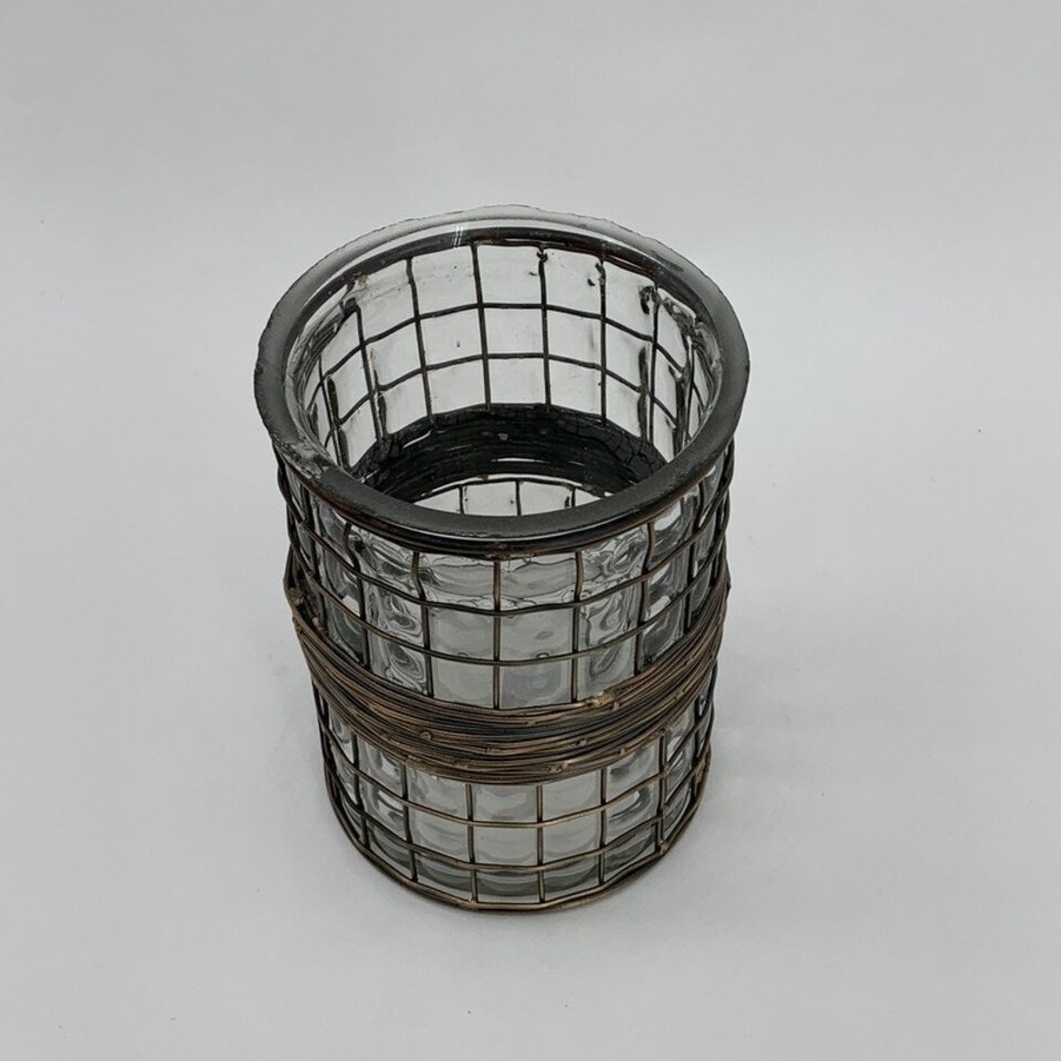 image 1 of Candle Holder - Glass/Metal Frame - L10 x W10 x H15 cm Clear