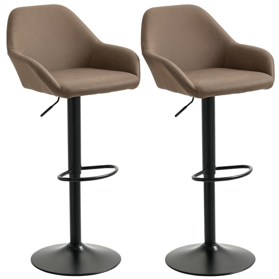 image 1 of HOMCOM Adjustable Bar Stools Set of 2, Swivel Barstool W/ Footrest Dark Brown