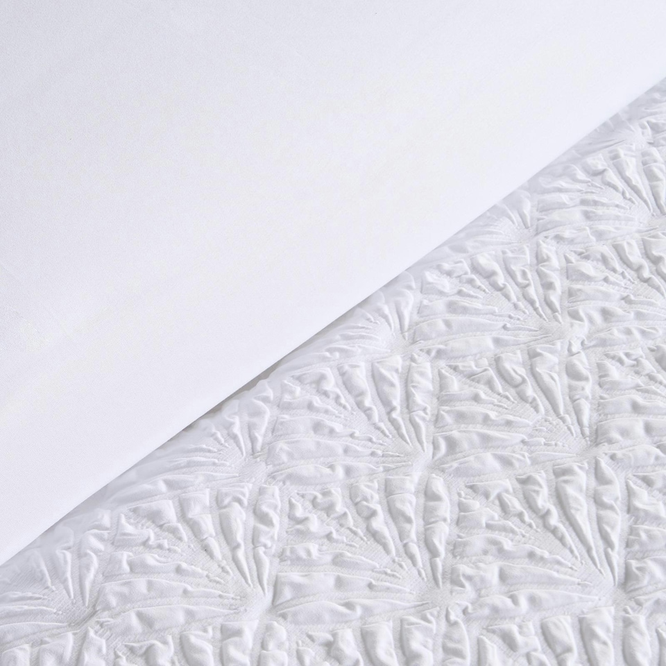 image 1 of OHS Embossed Geometric Textured Duvet Cover and Pillowcase Set, Double - White