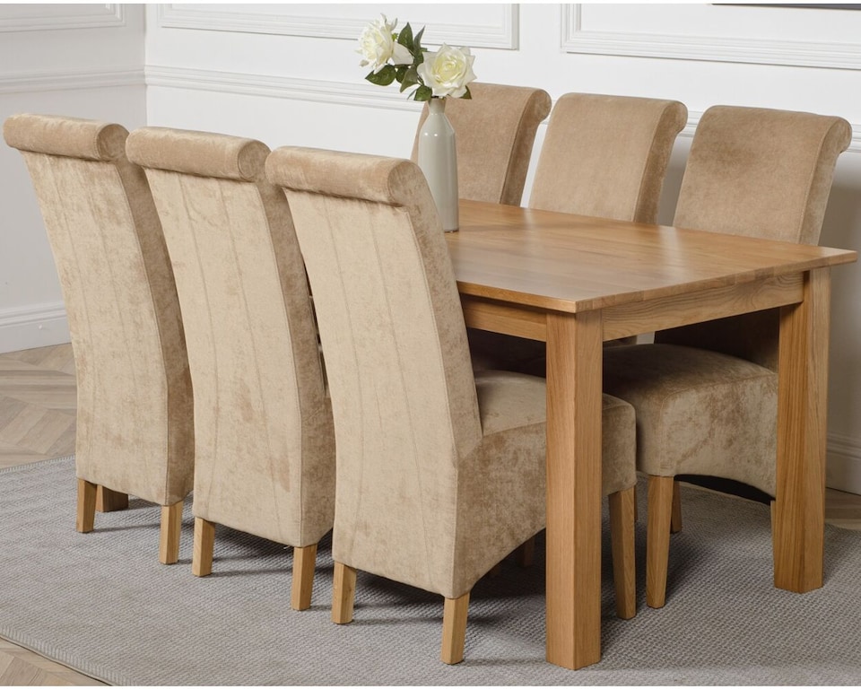 image 1 of Oslo 180 x 90 cm Large Oak Dining Table and 6 Montana Fabric Chairs | Brown | Beige
