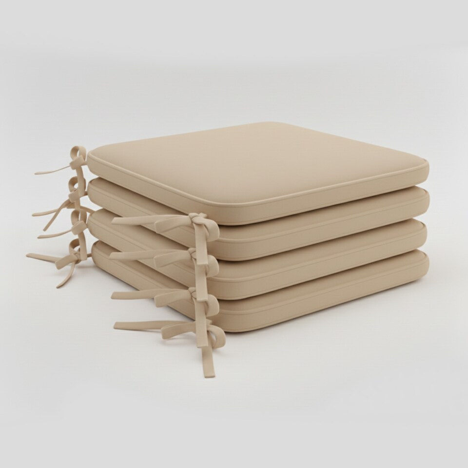 image 1 of Foam Seat Pad with Ties Pack of 4 Comfortable Chair Cushion for Dining, Kitchen Garden Seating | Brown | Beige
