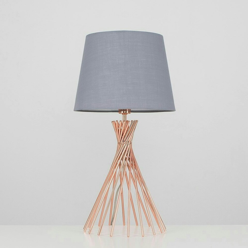 image 1 of ValueLights Modern Copper Metal Wire Twist Design Table Lamp With Grey Light Shade