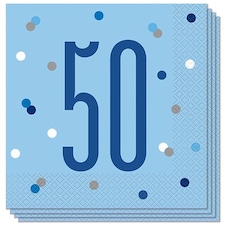 Blue Glitz Age 50 Luncheon Napkins 33cm 2Ply - Pack of 16