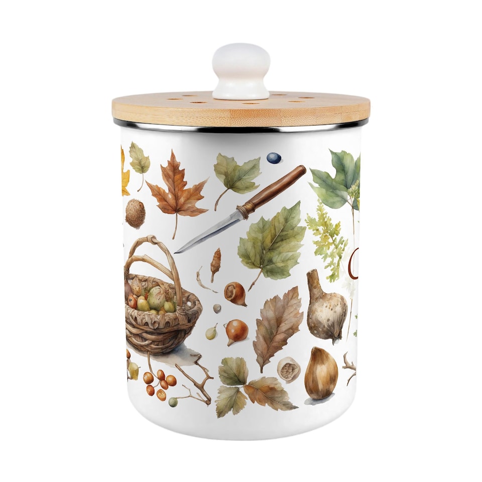 image 1 of Woodland Compost Caddy - Metal 2L Decorative Kitchen Food Waste Bin