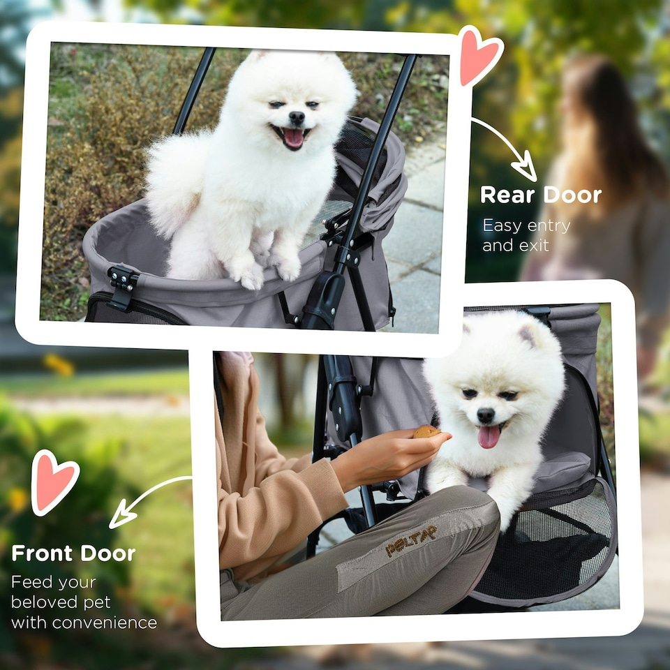 image 1 of PawHut Pet Stroller Foldable Travel Carriage w/ Brake Basket Canopy, Grey