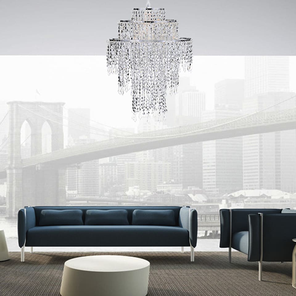 image 1 of CGC LIZA Three-Tier Extra Large Crystal & Chrome Ceiling Shade | Silver | Silver | Extra large