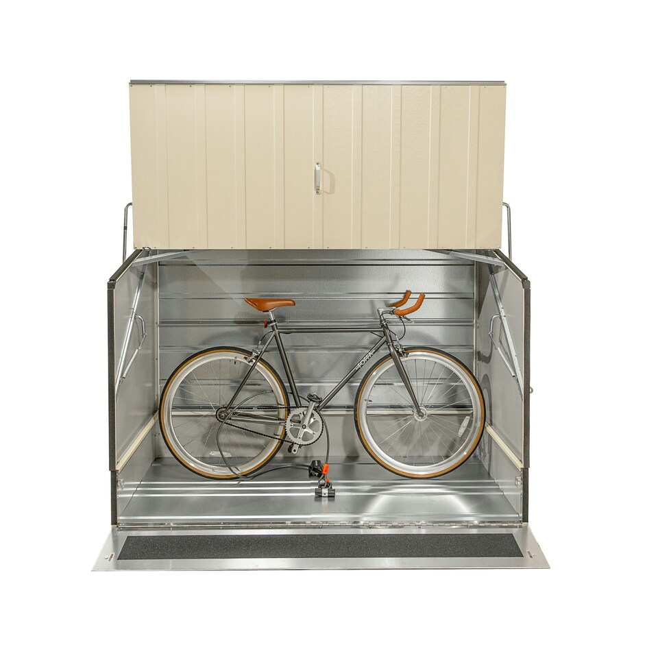 image 1 of Trimetals Bike Storage Shed with Ramp – Fits up to 3 Adult Bikes Cream