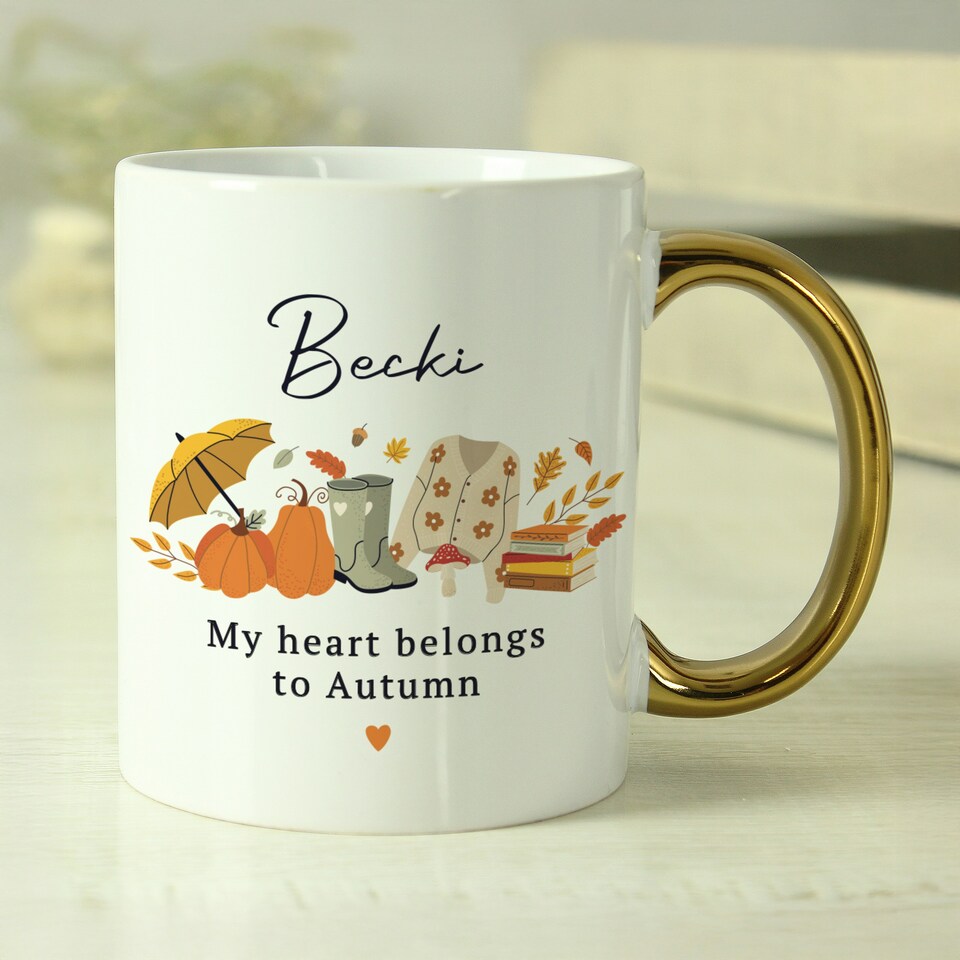 image 1 of Personalised Autumn Gold Handled Mug White