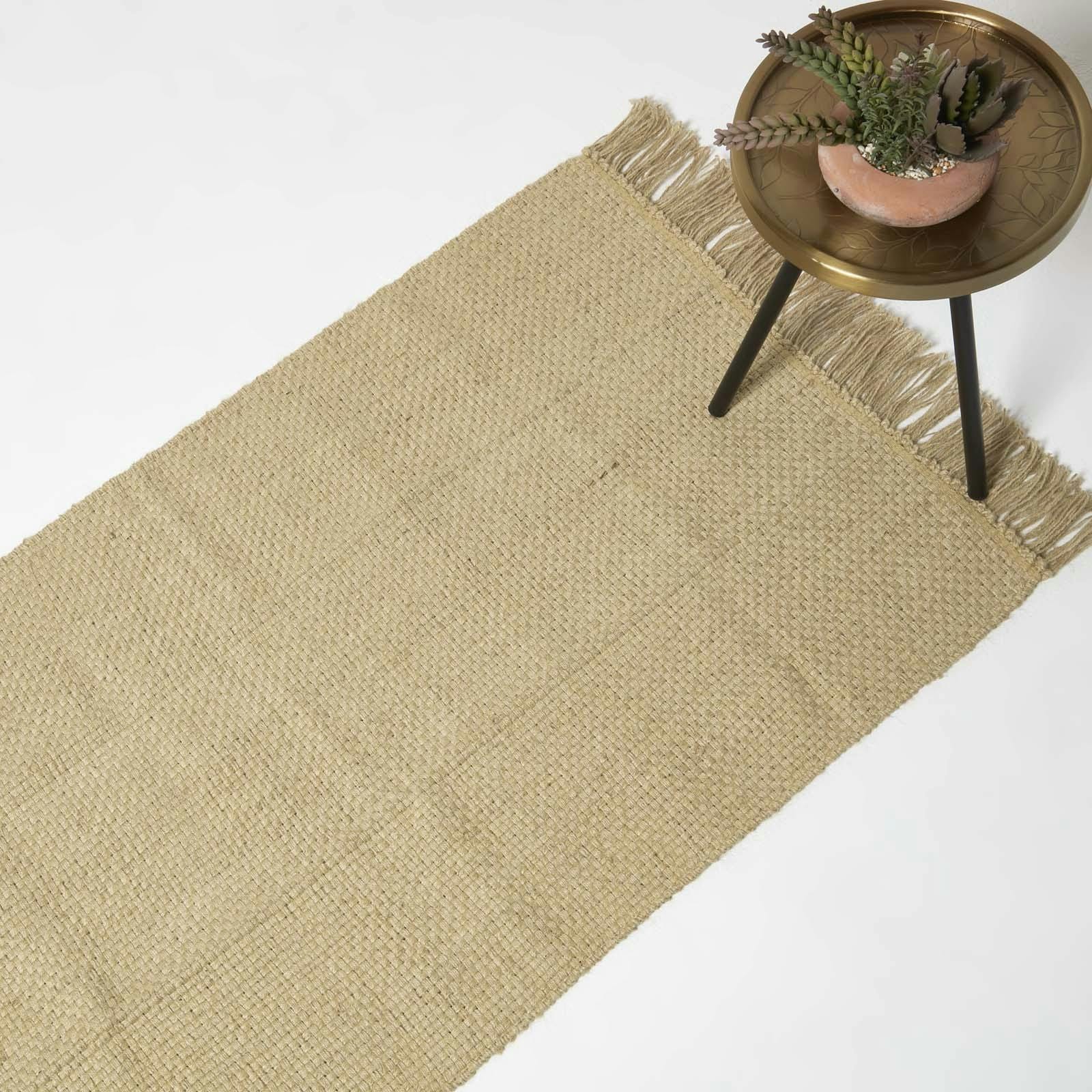 Homescapes Zaphyr Natural Handwoven Jute Rug with Tassels - 70 x 120 cm | Cream | Natural