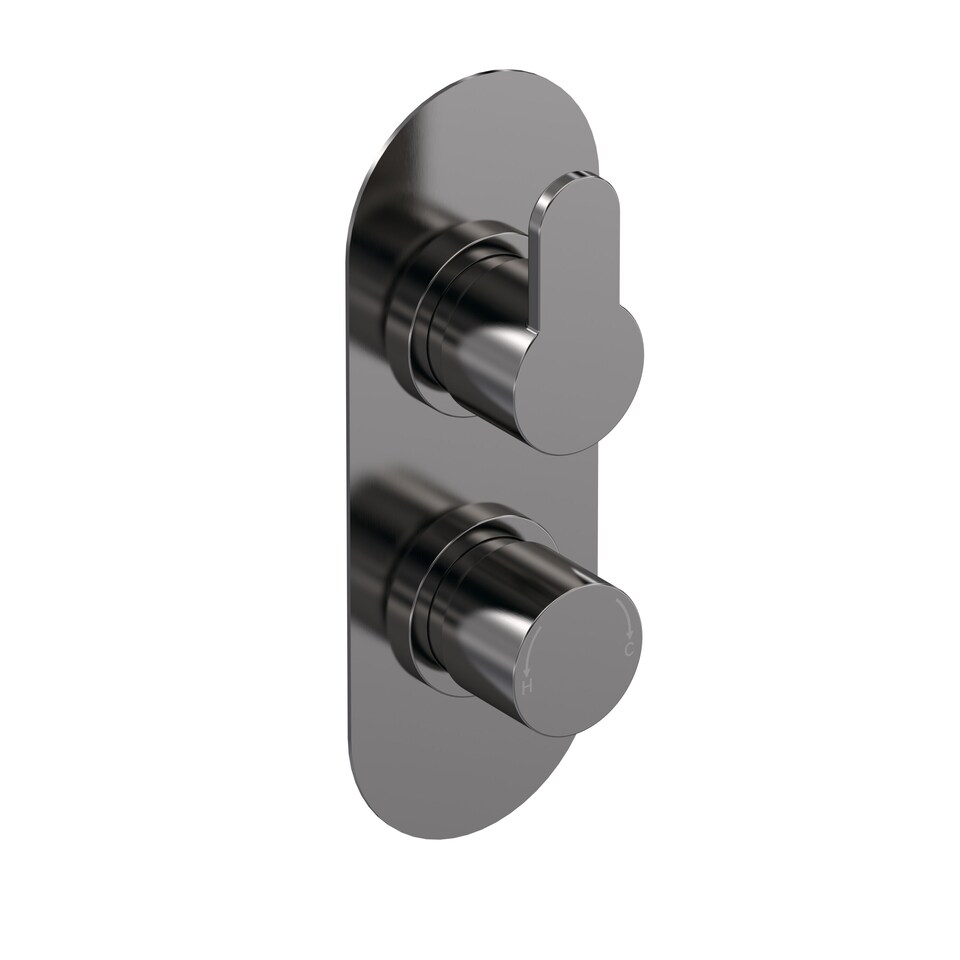 image 1 of Pride Round Concealed Twin Thermostatic Shower Valve 1 Outlet, Pewter | Silver | Brushed Pewter | 1
