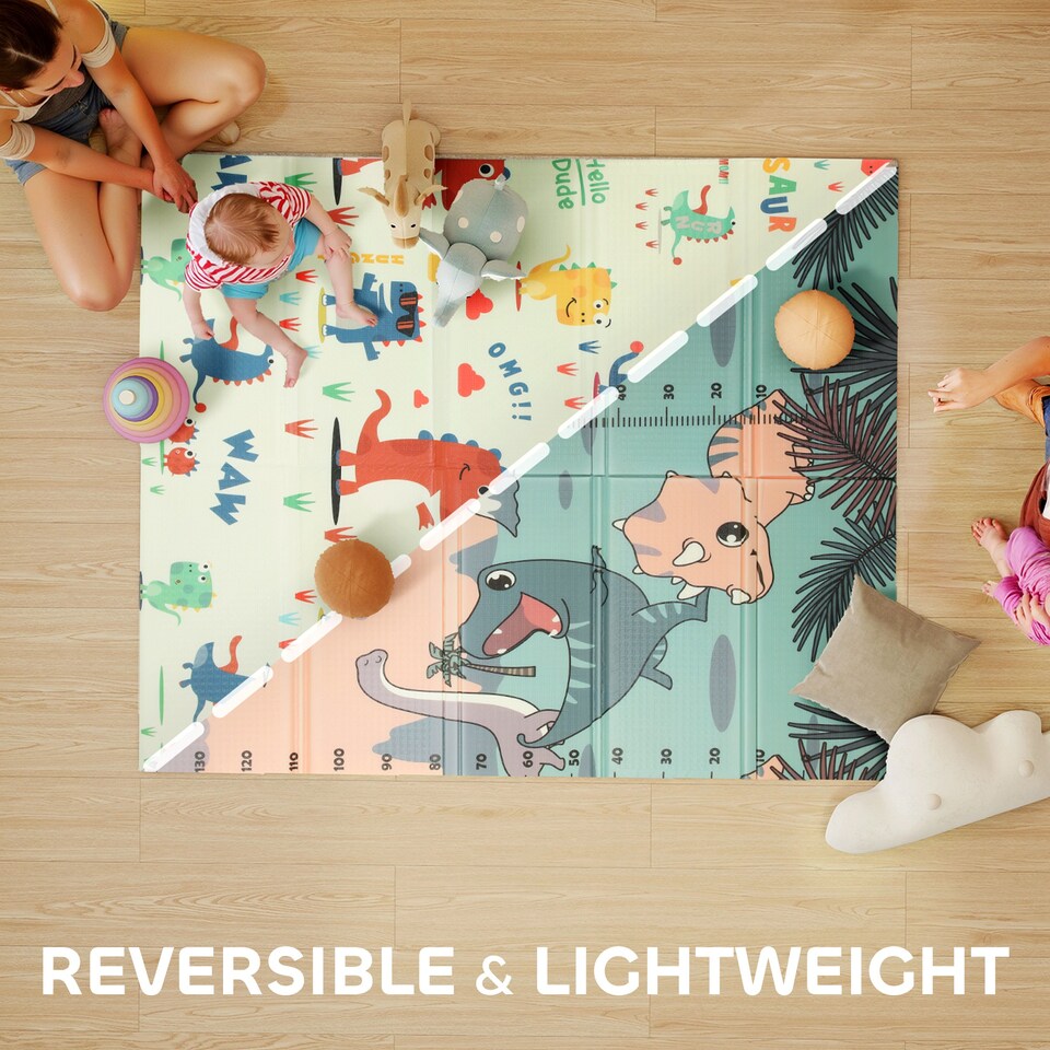 image 1 of AIYAPLAY Baby Play Mat, Double Sided Crawling Mat, Dinosaur Theme