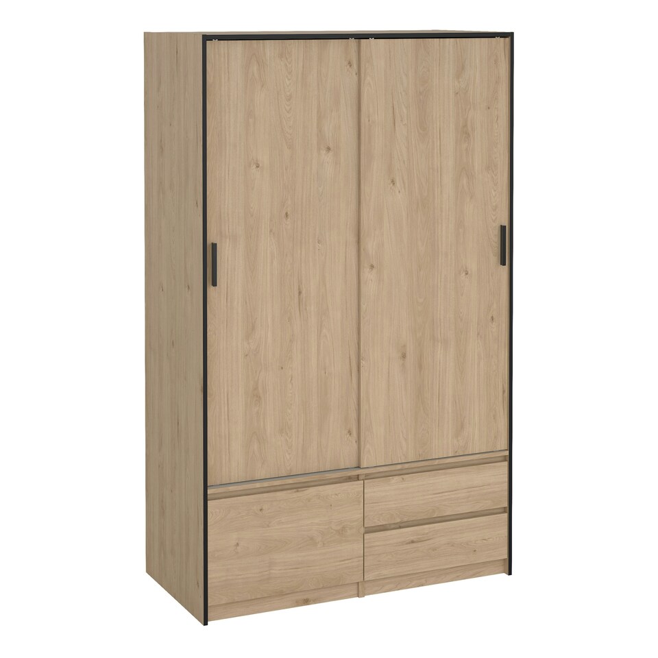 image 1 of Line Wardrobe with 2 Sliding Doors 1 Small Door and 2 Drawers in Jackson Hickory Oak