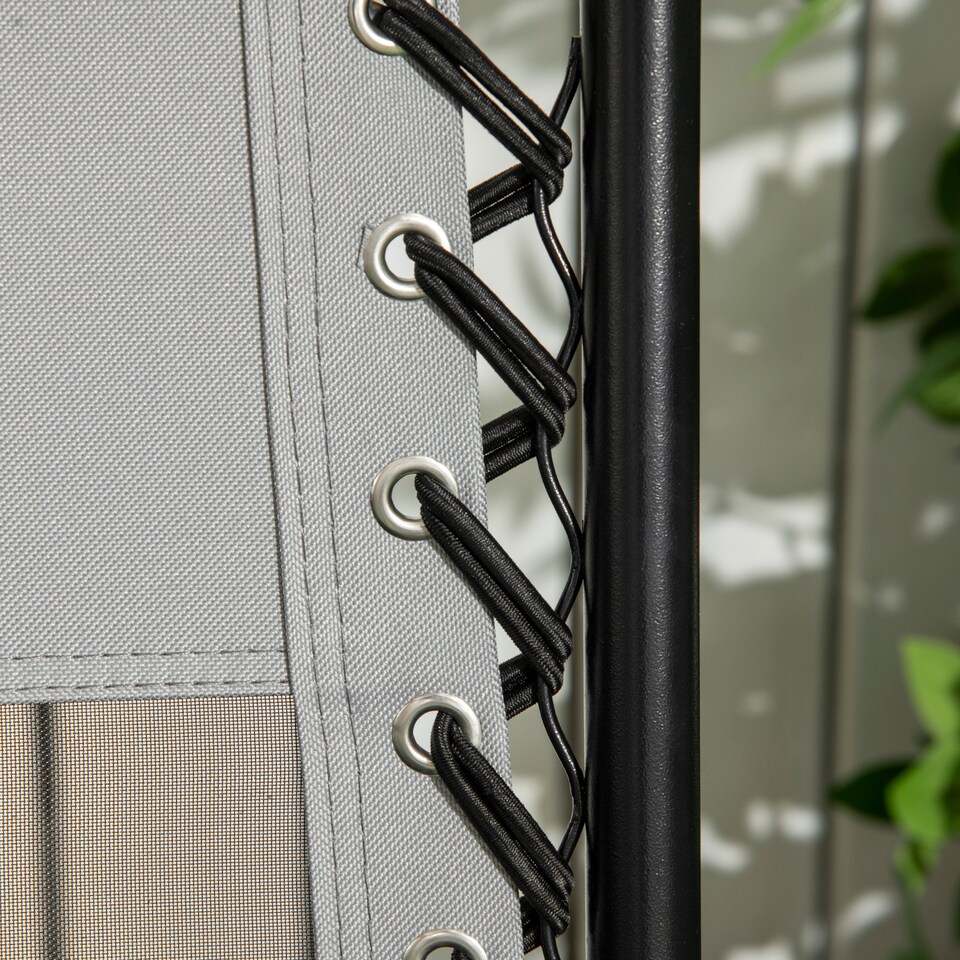 image 1 of Outsunny Garden Recliner Chairs Set of 2, Outdoor Foldable Zero Gravity Chairs Set with Footstool and Detachable Headrest, Grey