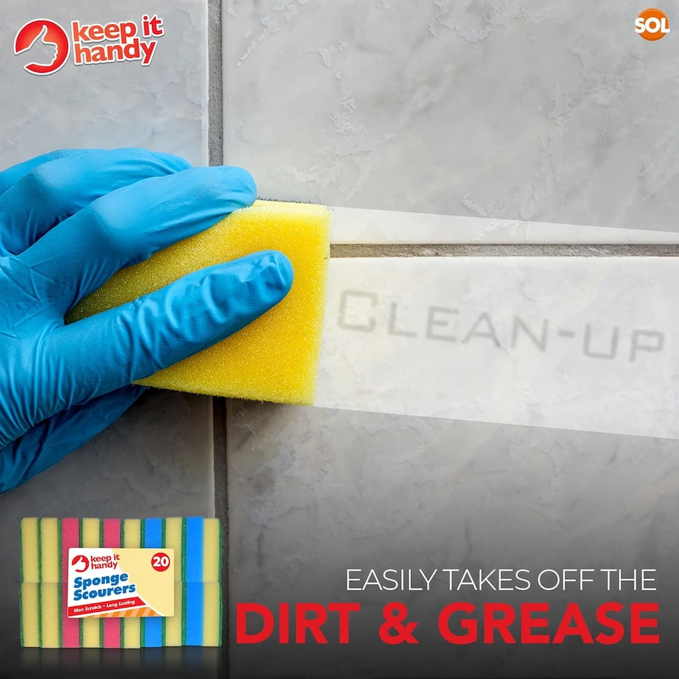 image 1 of 20pk Small Sponge Scourers – Blue, Pink & Yellow Washing Up Sponges for Dishwashing, Kitchen Cleaning & Daily Home Use